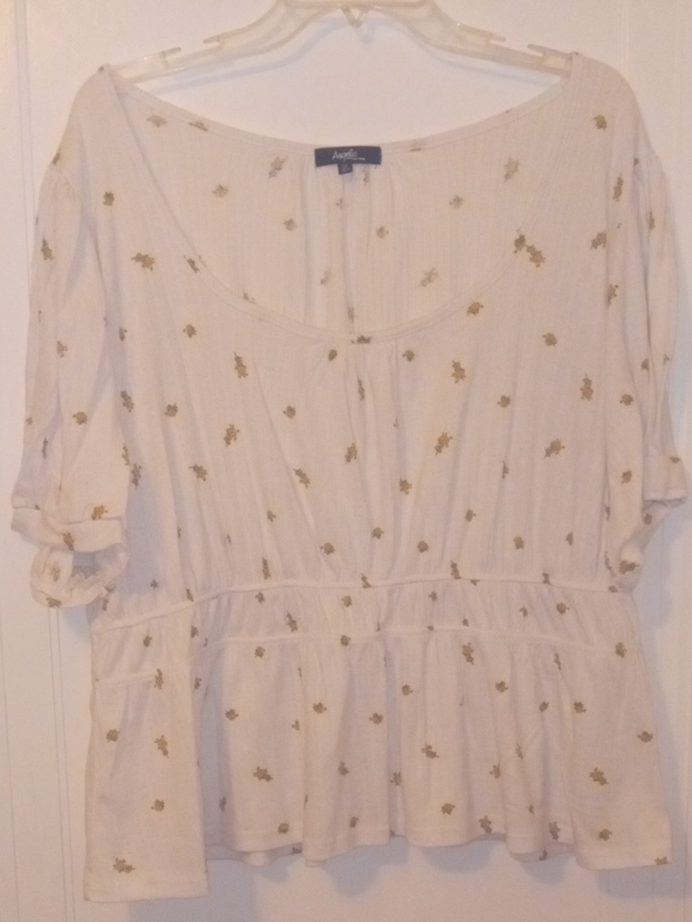 Angels Cream Peplum Blouse with flower Detail 2x